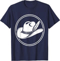 Detailed Cowboy Hat With Feather and Band Graphic T-Shirt - Navy Blue