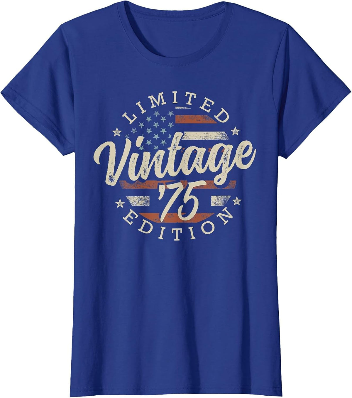 Vintage 1975 Limited Edition USA Flag 51st Birthday T-Shirt - Royal Blue