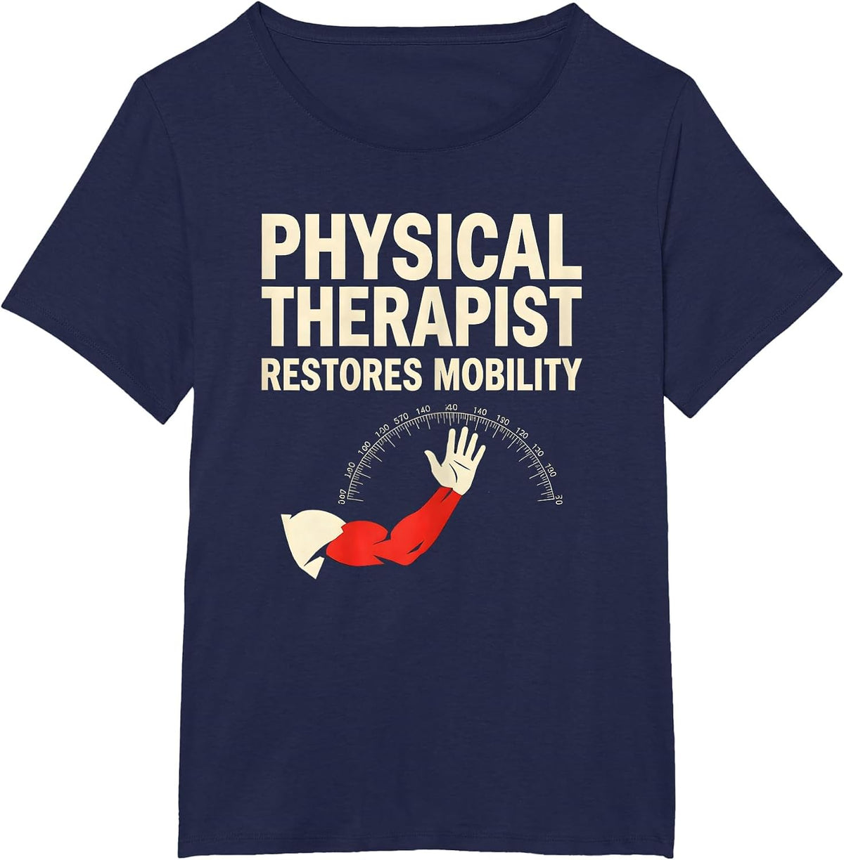 Women's Physical Therapist Restores Mobility Stencil Graphic PT Gift T-Shirt - Navy Blue