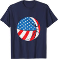 Basketball Ball 4th of July American Flag Patriotic T-Shirt - Navy Blue