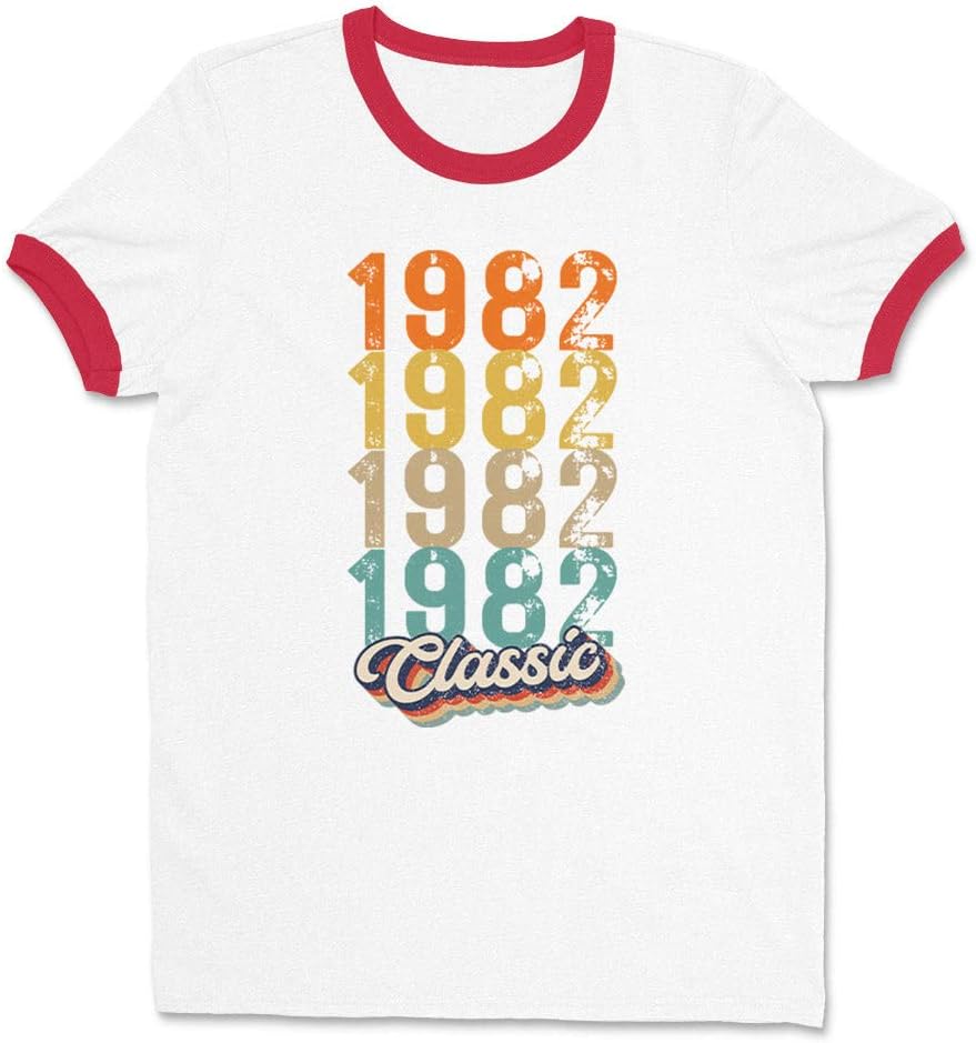 Classic 1982 Ringer Tee Shirt Unisex - White\/Red