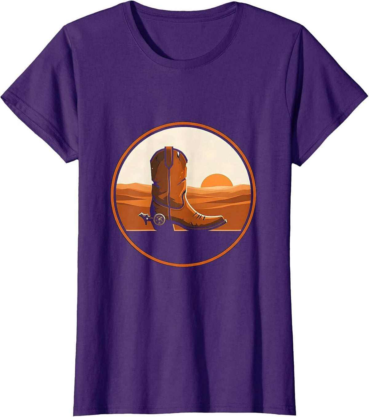 Women's Worn Cowboy Boots with Spurs Country Western Design T-Shirt - Purple