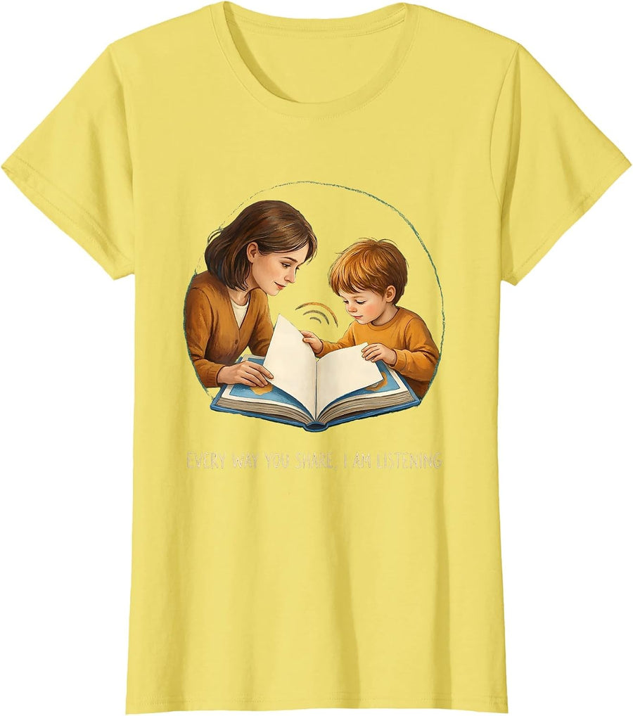 Women's Every Way You Share I Am Listening AAC SLP Speech Therapy T-Shirt - Lemon Yellow