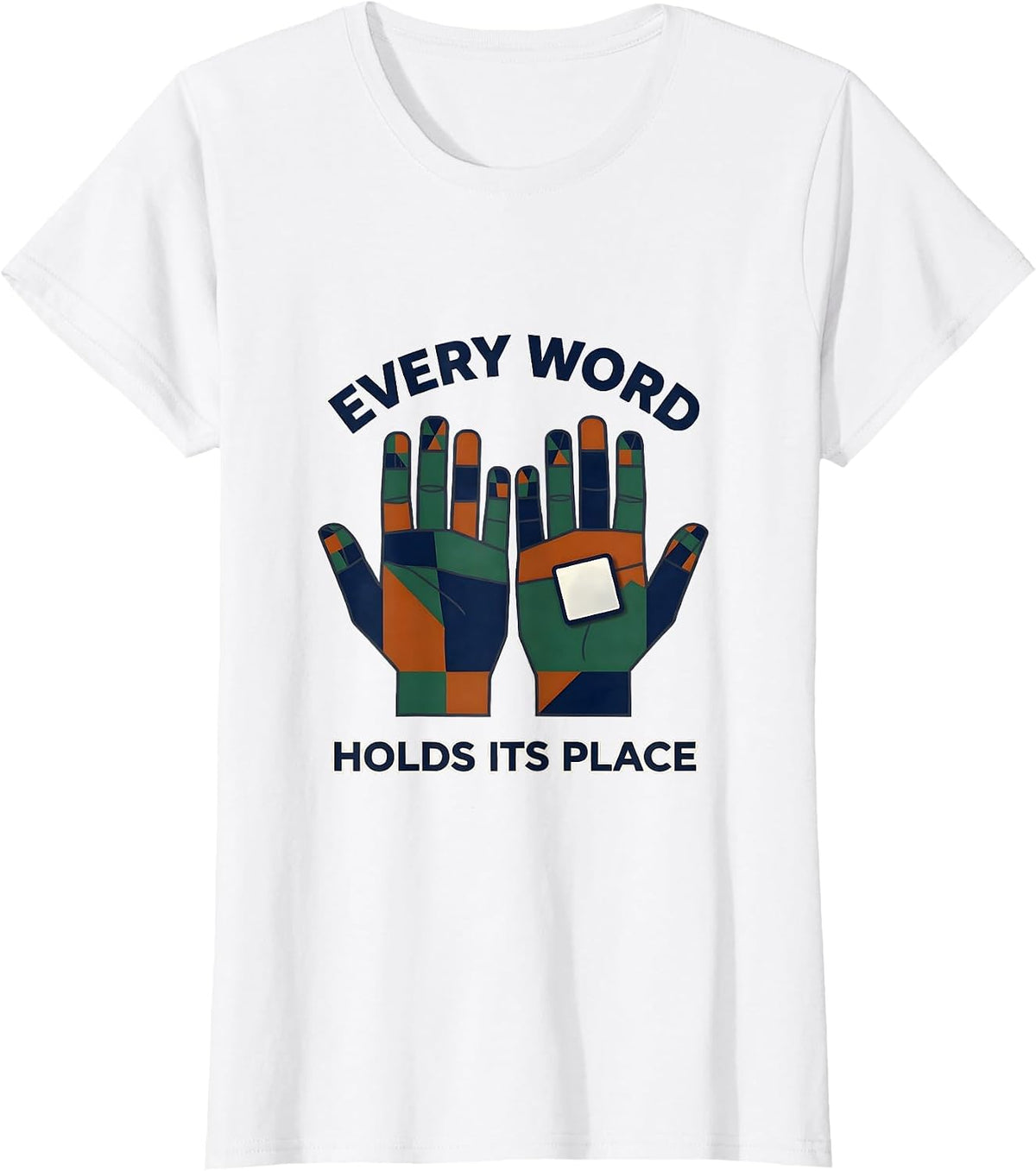 Every Word Holds Its Place Quilt Block Patchwork Speech T-Shirt - White