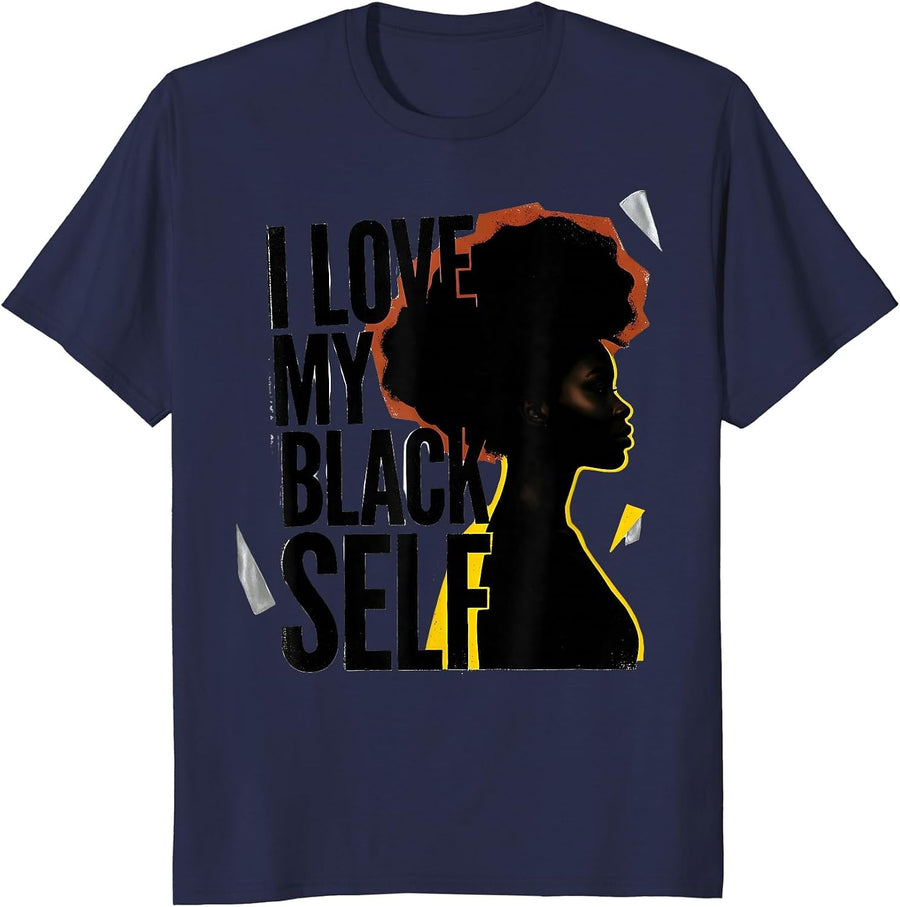 I Love My Black Self Afro Glamour Black History Month Pride T-Shirt - Navy Blue