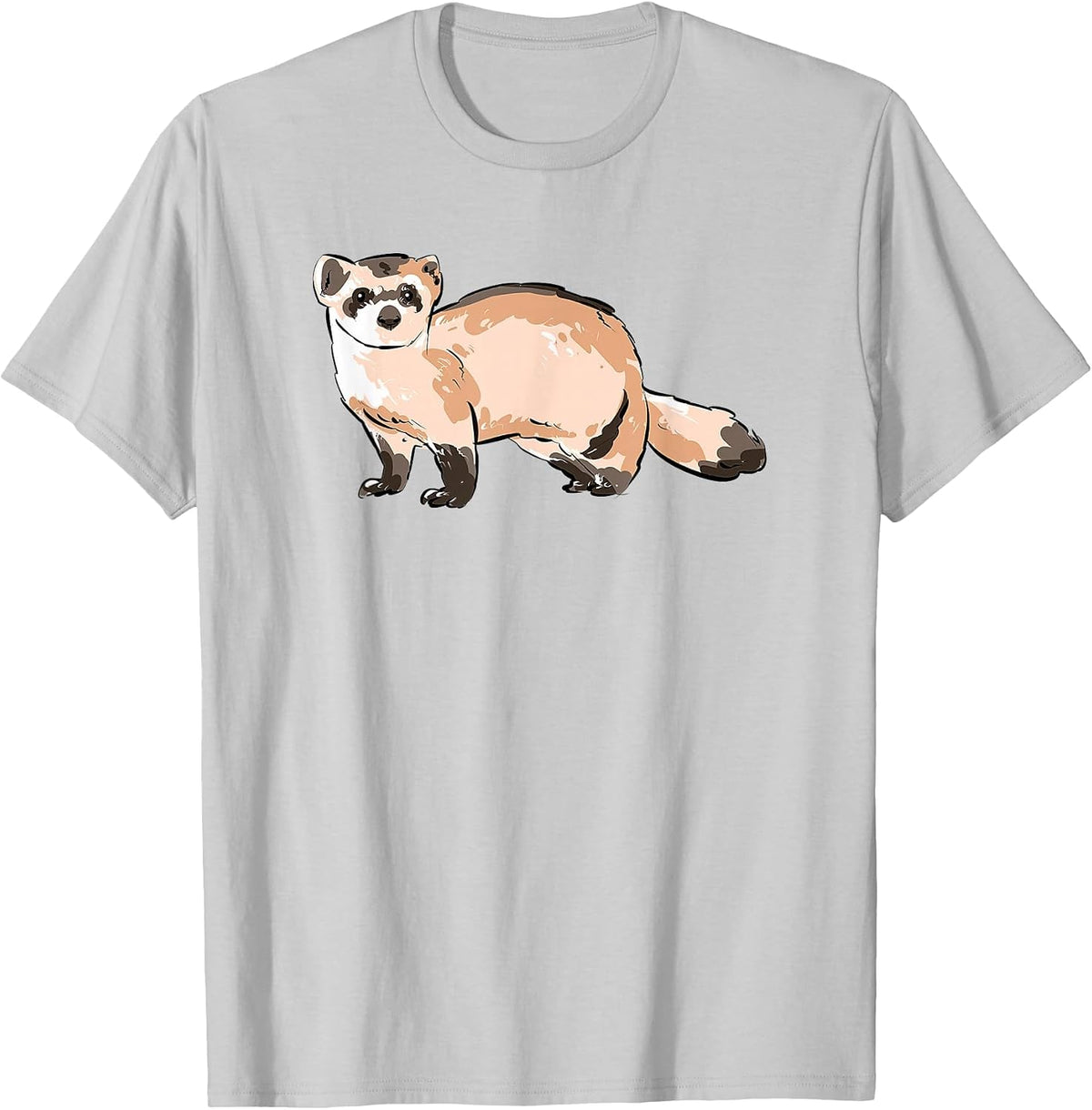 Black Footed Ferret Illustration for Ferret Pet Animal Lover T-Shirt, Men, Silver Grey, Large - As Pictured