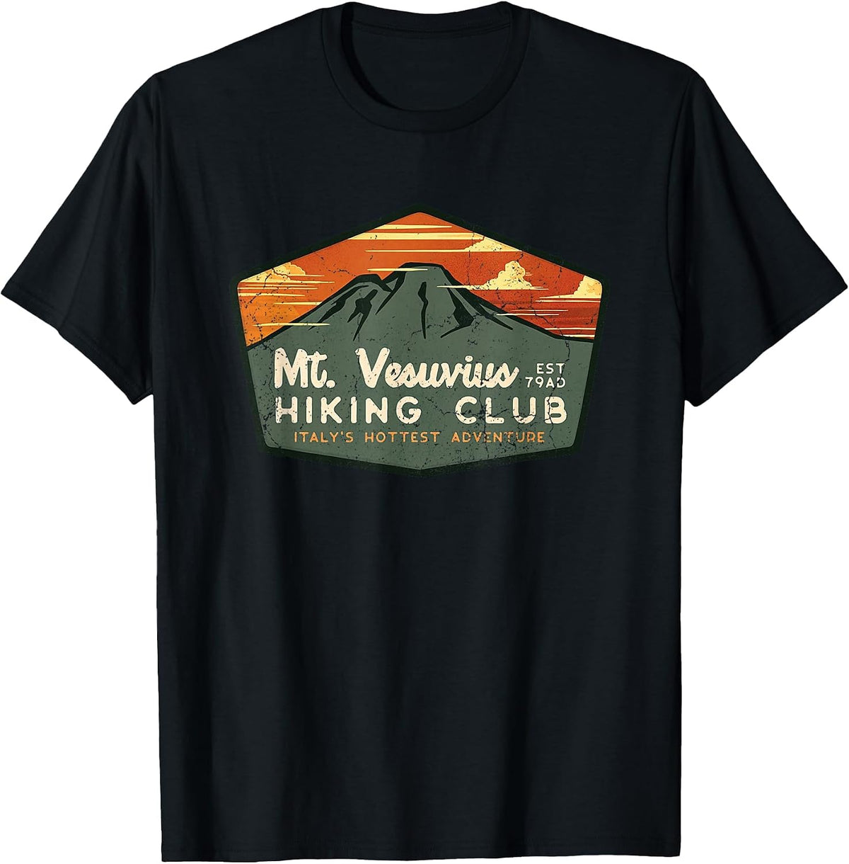 Retro Vesuvius Hiking Tourism for Italy Travel Vintage Tee T-Shirt - Black
