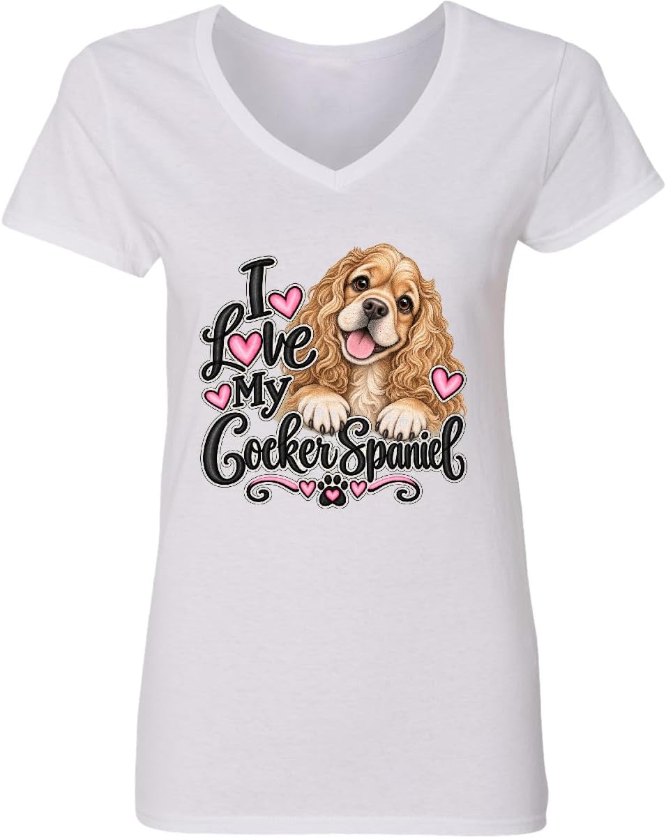 inktastic I Love My Cocker Spaniel Women's V-Neck T-Shirt - 0020 White