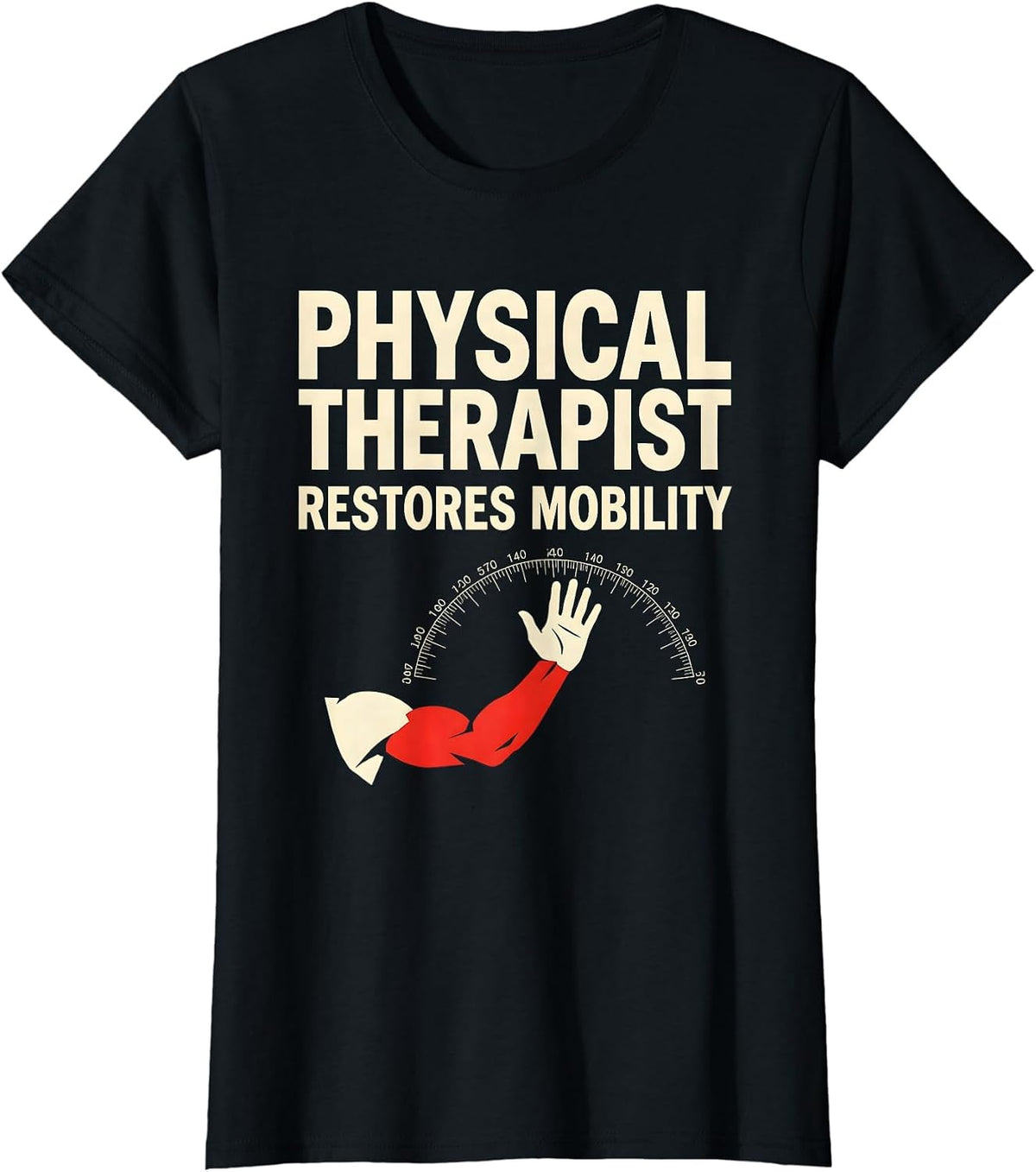 Women's Physical Therapist Restores Mobility Stencil Graphic PT Gift T-Shirt - Black