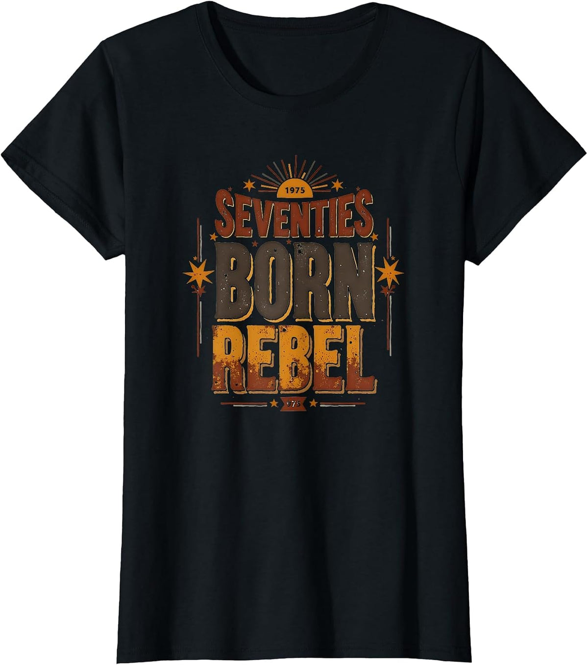 Seventies Born Rebel Vintage 1975 Design T-Shirt - Black