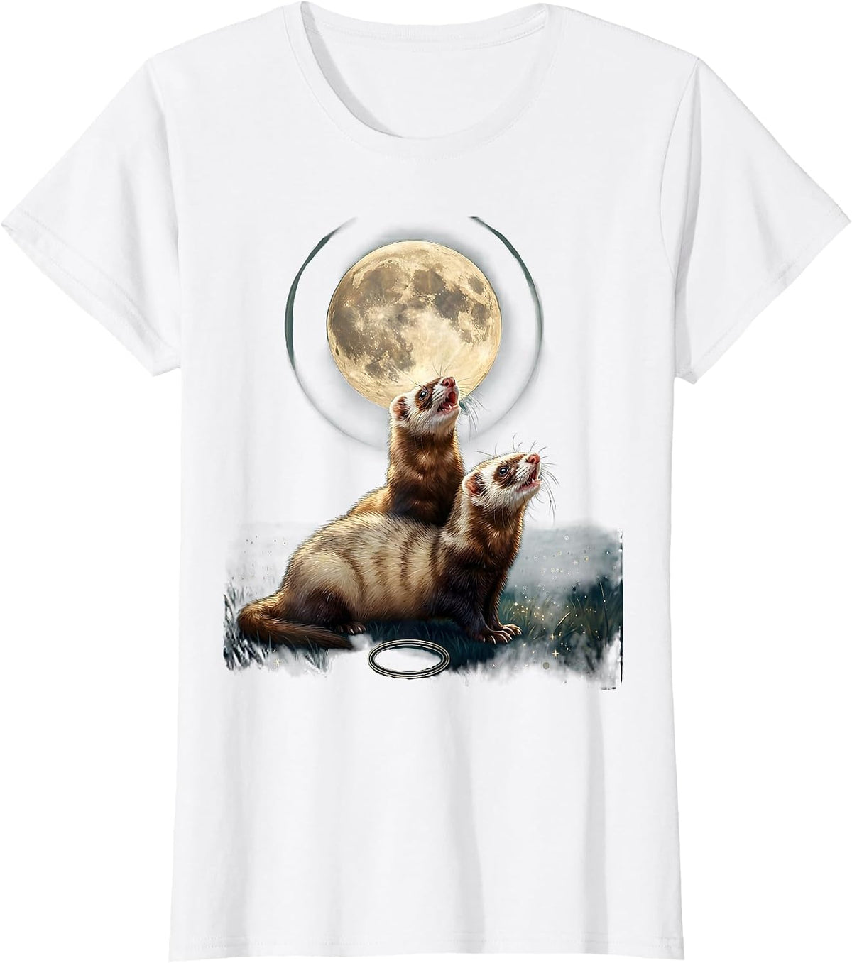 Women's Three Ferrets Howling At The Moon Funny Parody T-Shirt - White