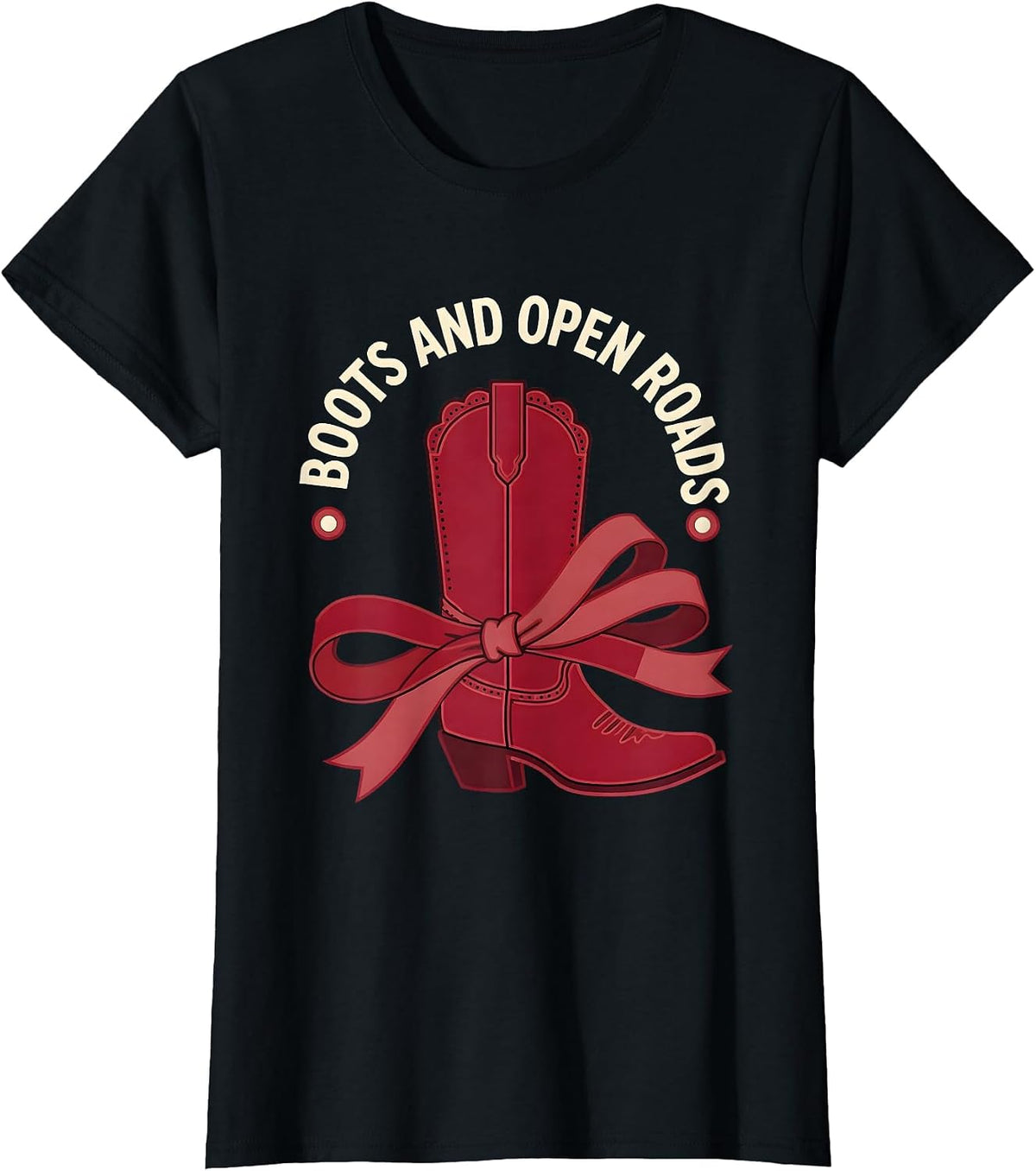 Women's Boots and Open Roads Cowboy Western Design T-Shirt - Black