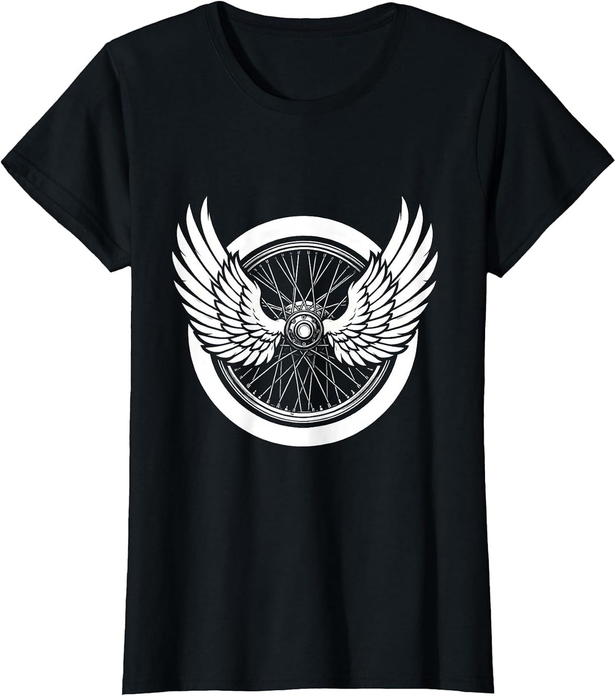 Winged Motorcycle Wheel Freedom Burst Graphic T-Shirt - Black