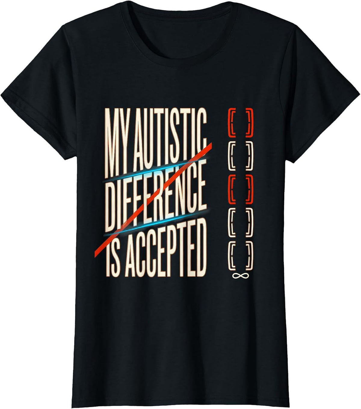 Women's My Autistic Difference Is Accepted Neurodivergent Autism T-Shirt - Black