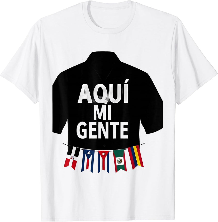 Men's Aquí Mi Gente Hispanic Heritage Month Multi-Flag Pride T-Shirt - White