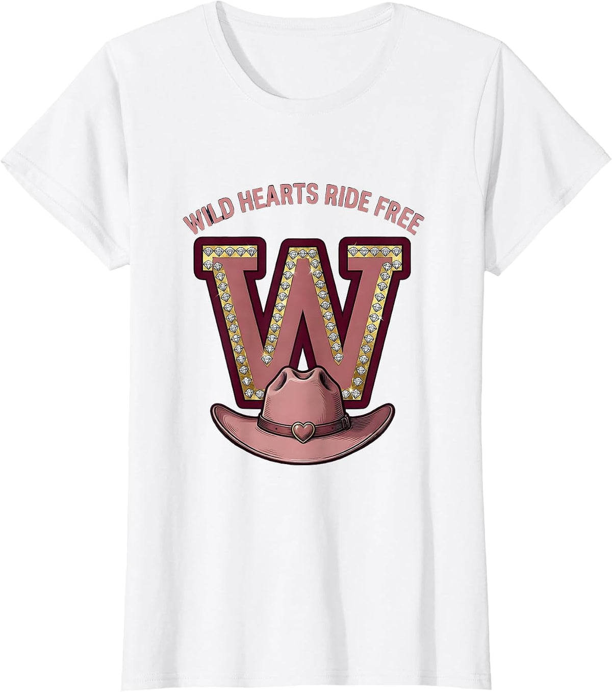 Women's Wild Hearts Ride Free Cowgirl Design T-Shirt - White