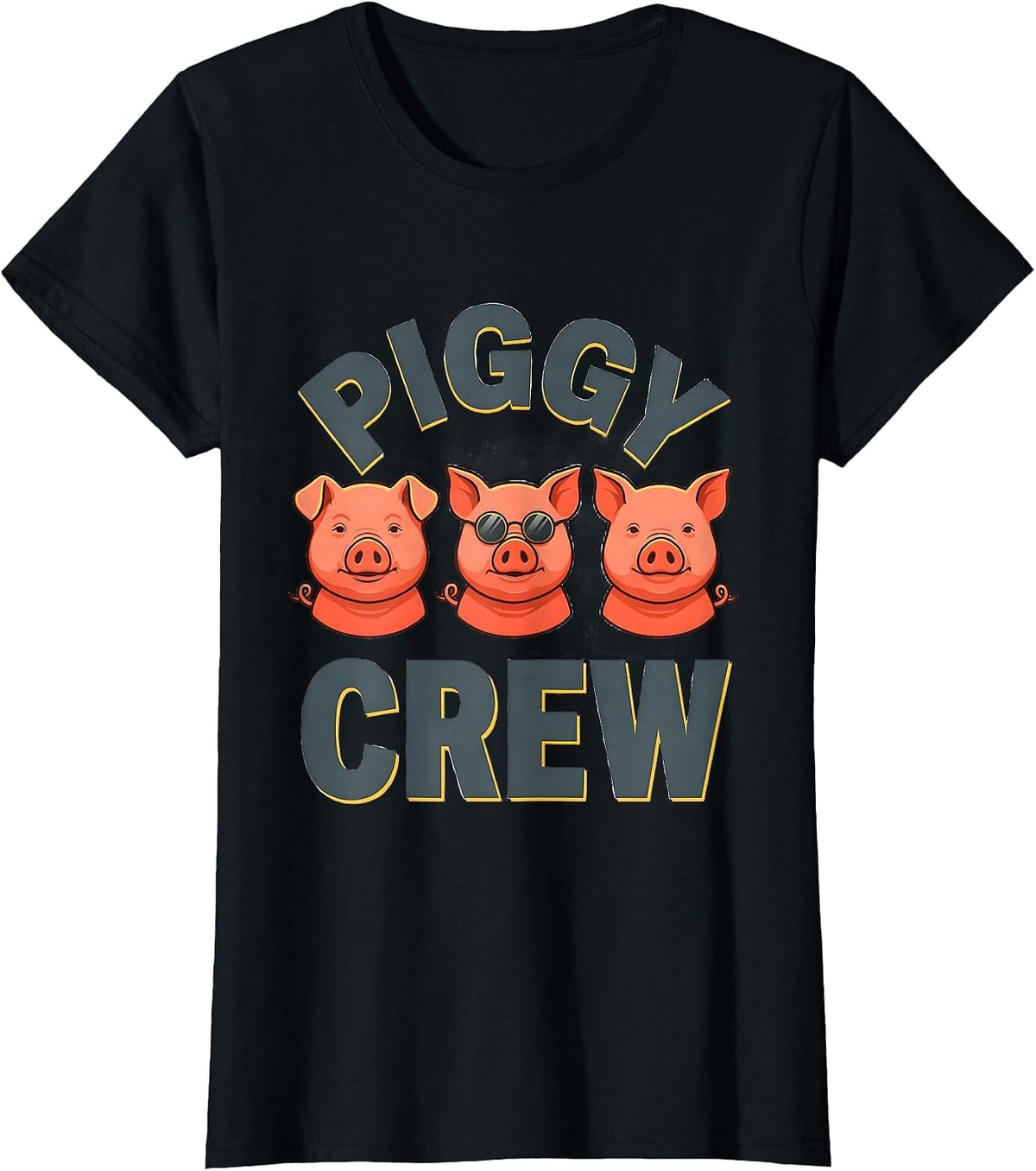 Piggy Crew Funny Pig Lover Farm Animal Humor T-Shirt - Black