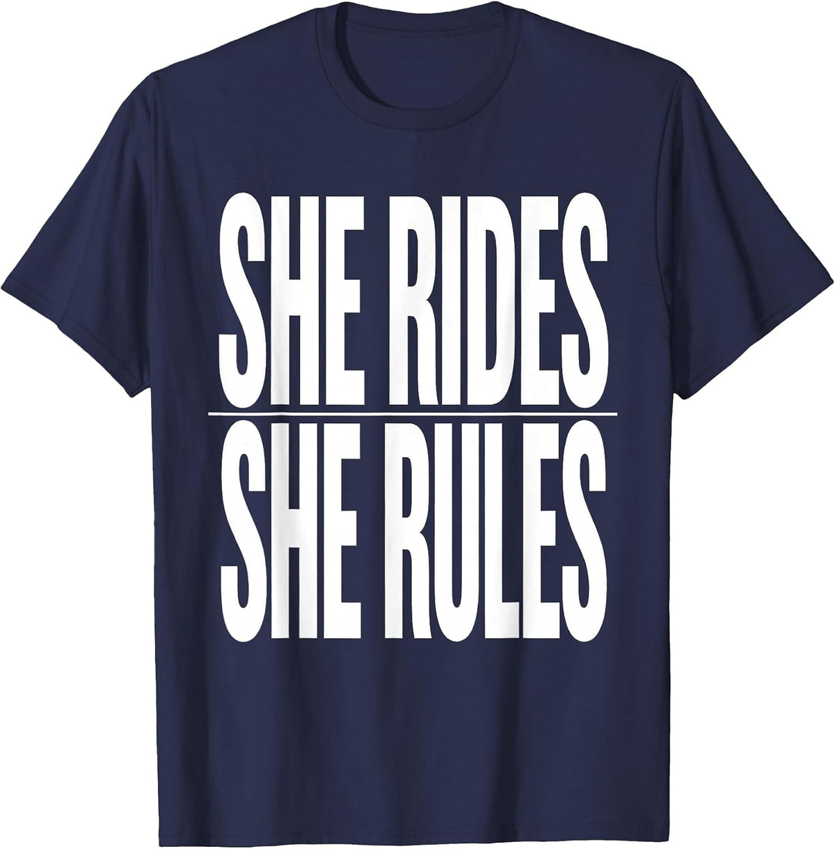 Men's She Rides She Rules Motorcycle Biker Design T-Shirt - Navy Blue