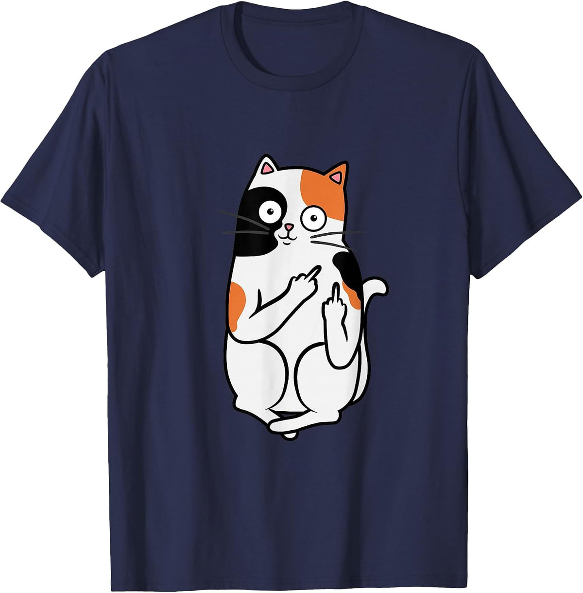 Cat Middle Finger Calico Flippin' Bird Tee T Shirt T-Shirt - Navy Blue