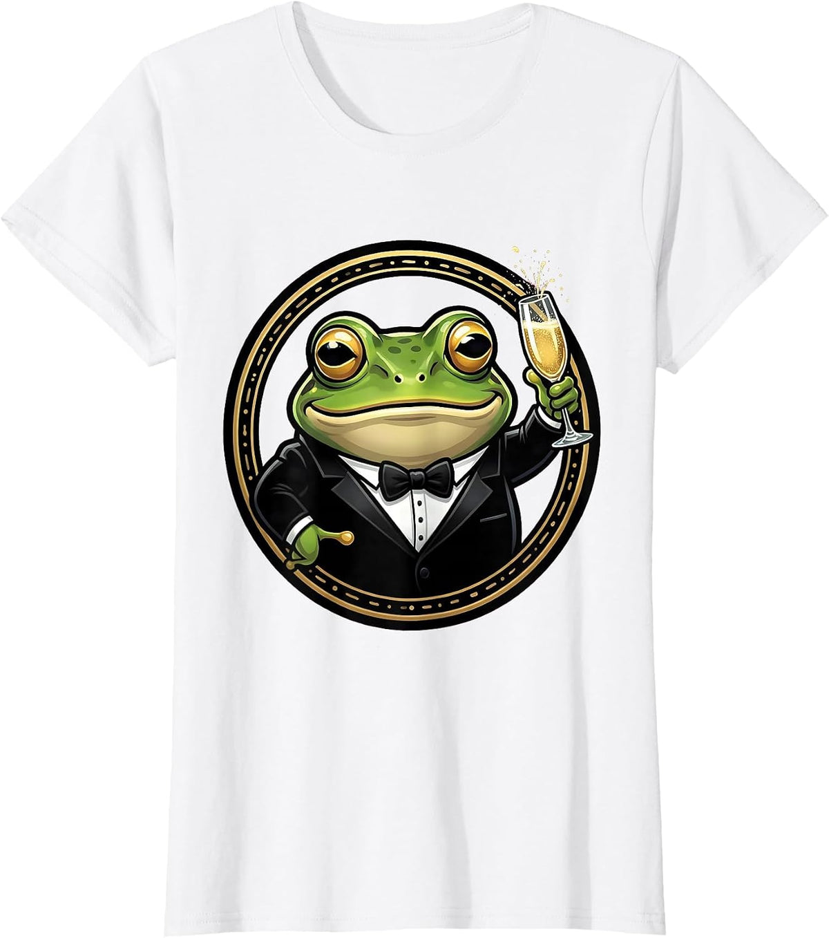 Dapper Frog in Tuxedo with Champagne Glass T-Shirt - White