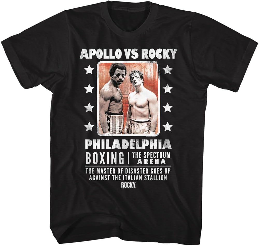 Rocky - Mens Vs Apollo Short Sleeve T-Shirt, Color Black, Size: Medium - As Pictured
