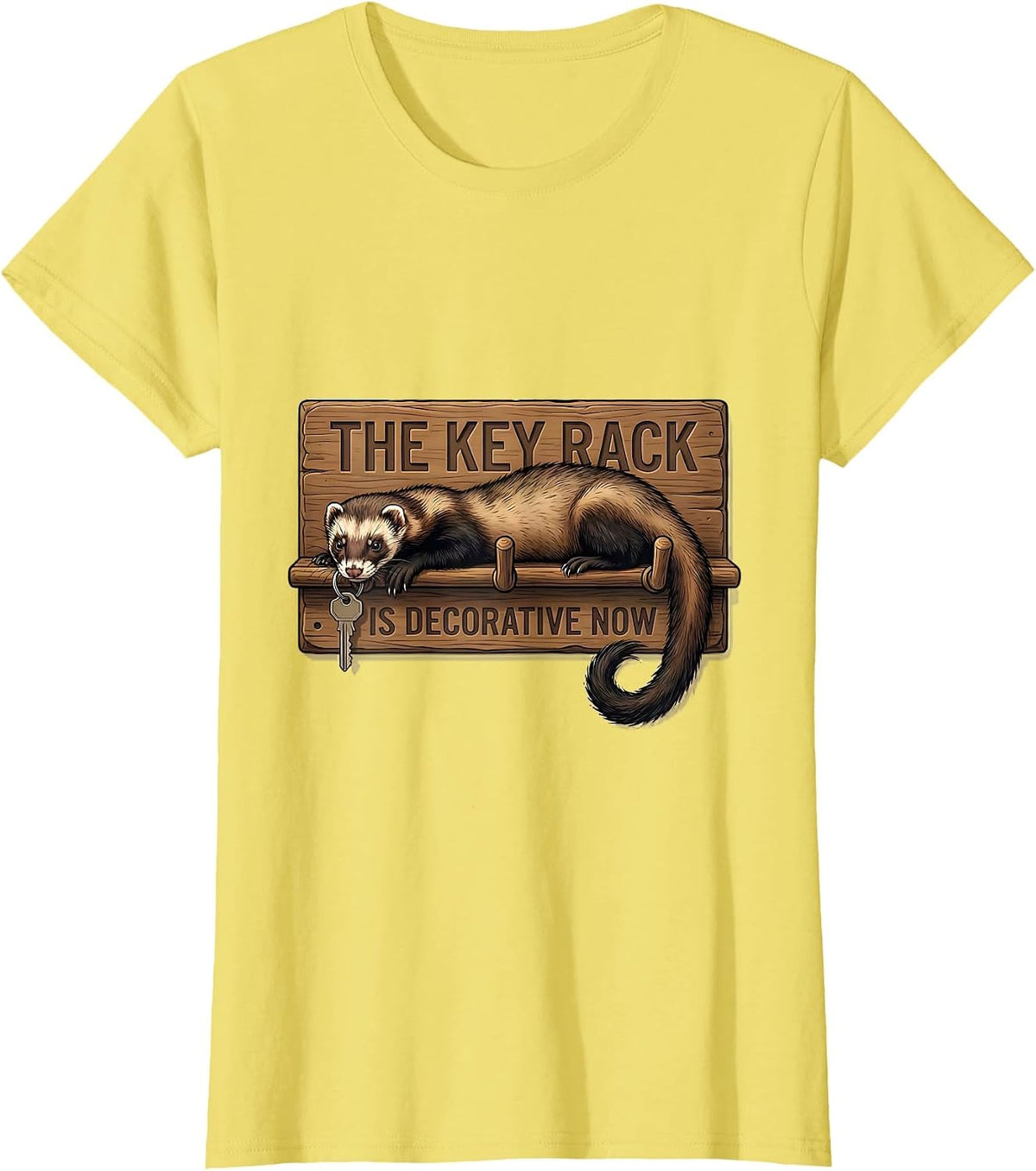 Women's The Key Rack Is Decorative Now Funny Ferret Lover Christmas T-Shirt - Lemon Yellow