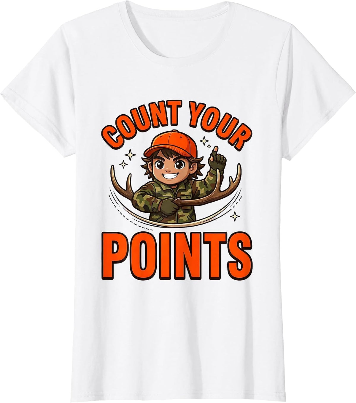 Women's COUNT YOUR POINTS Funny Deer Hunter Hunting Camp T-Shirt - White