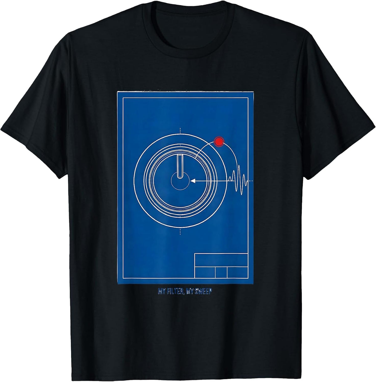 Men's My Filter, My Sweep Technical Blueprint DJ Gift Retro EDM T-Shirt - Black