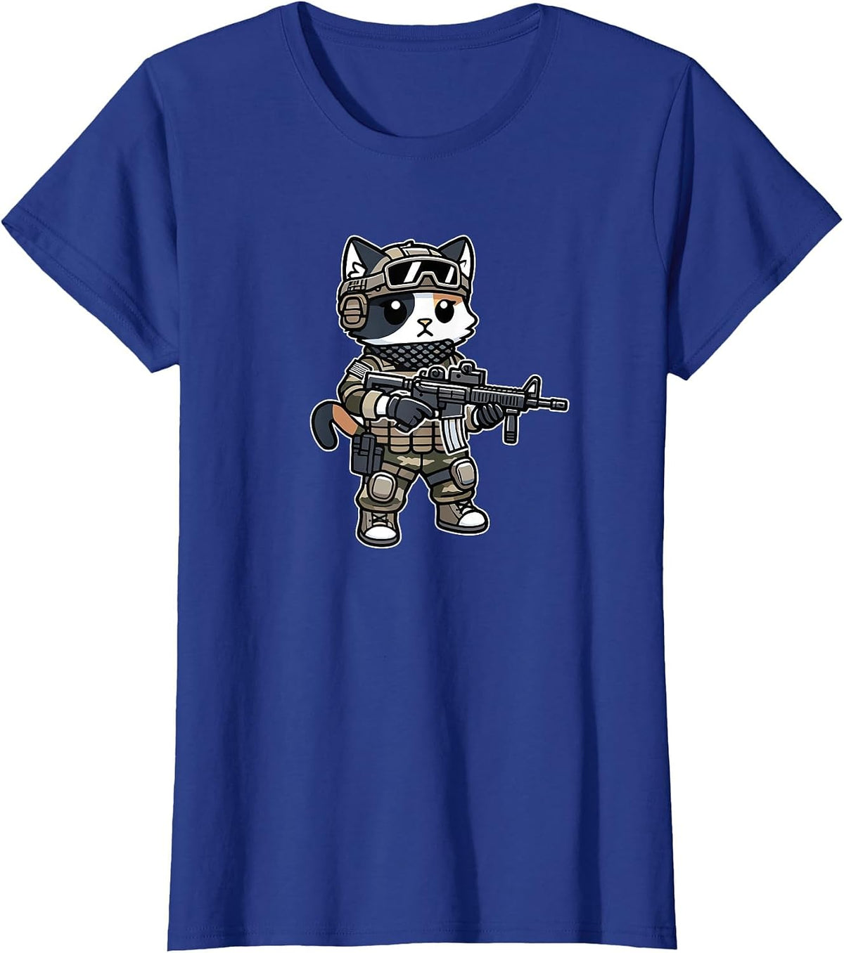 Cool Tactical Calico Cat Military Animal Veteran T-Shirt - Royal Blue