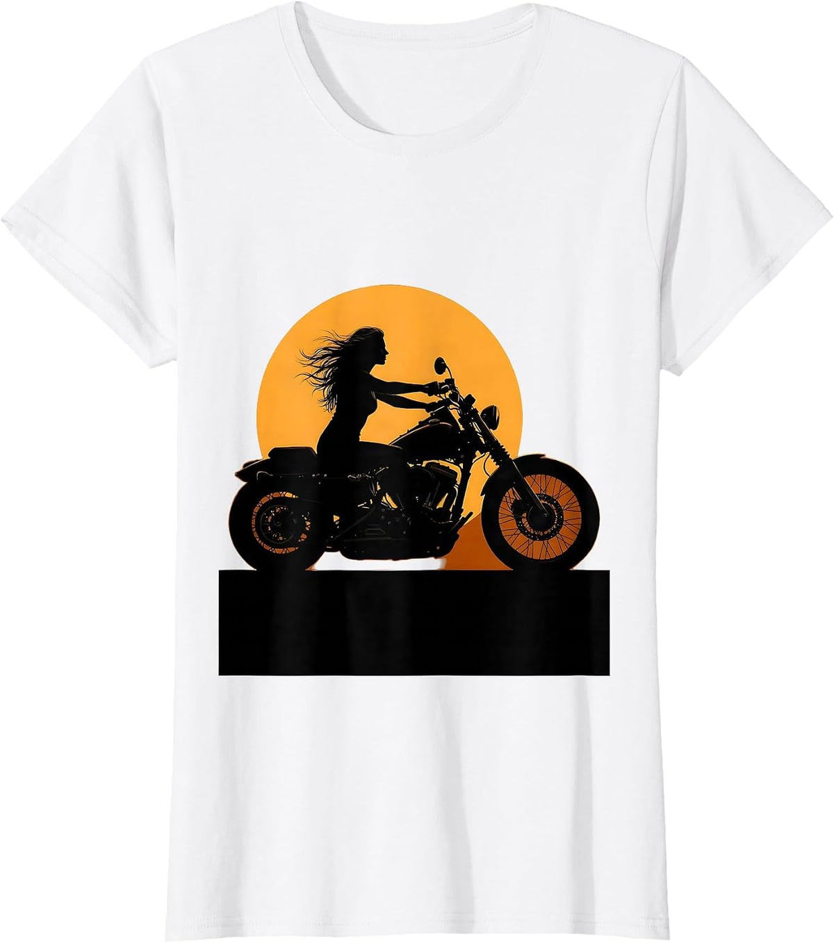 Woman Rider Cruiser Motorcycle Sunset Graphic T-Shirt - White