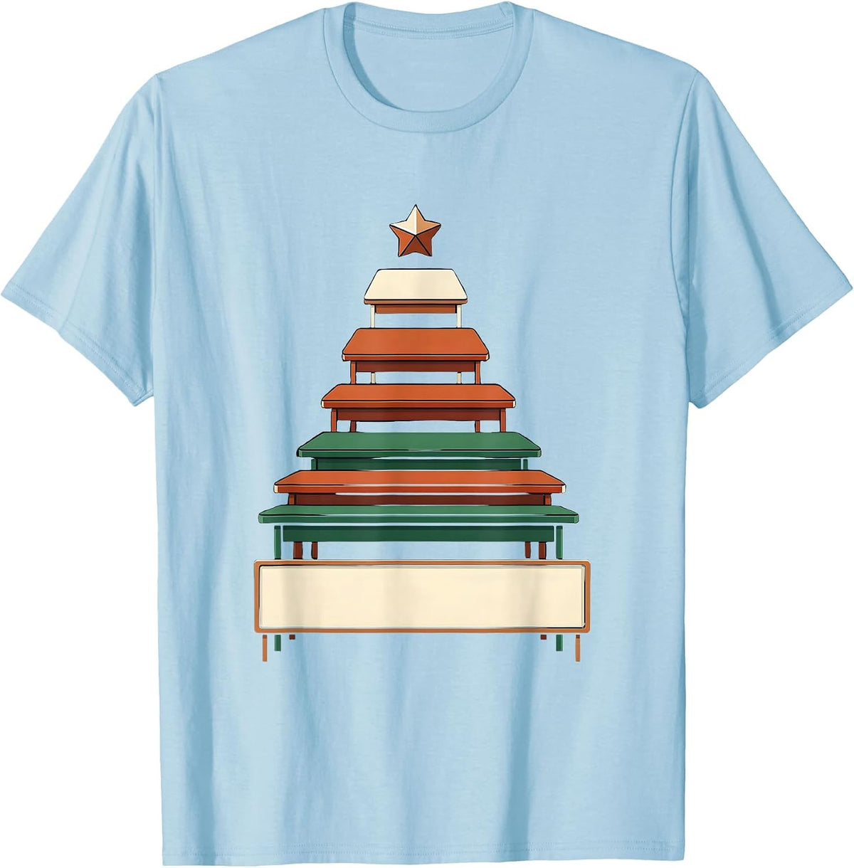 Stepped Desk Christmas Tree Teacher Squad Holiday Humor T-Shirt - Baby Blue