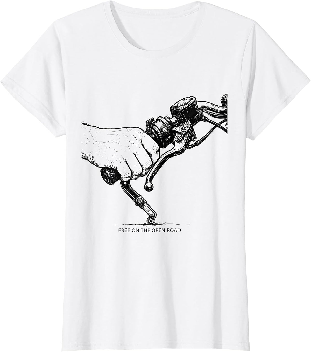 Free On The Open Road Line Art Motorcycle Rider Gift T-Shirt - White