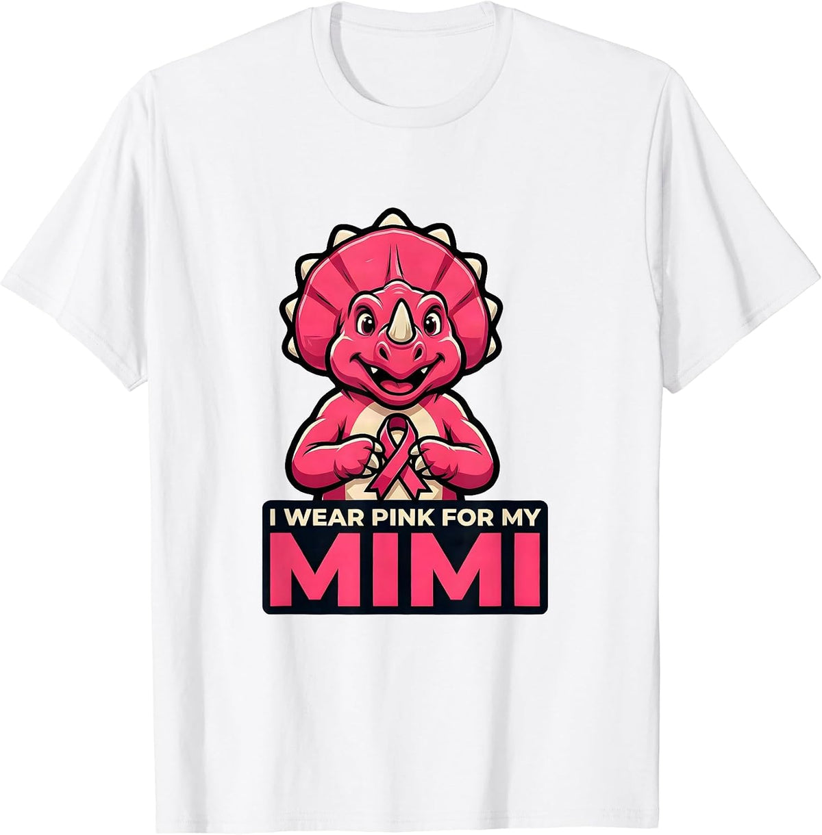 Men's I Wear Pink For My Mimi Pink Dinosaur Family Tribute Breast T-Shirt - White
