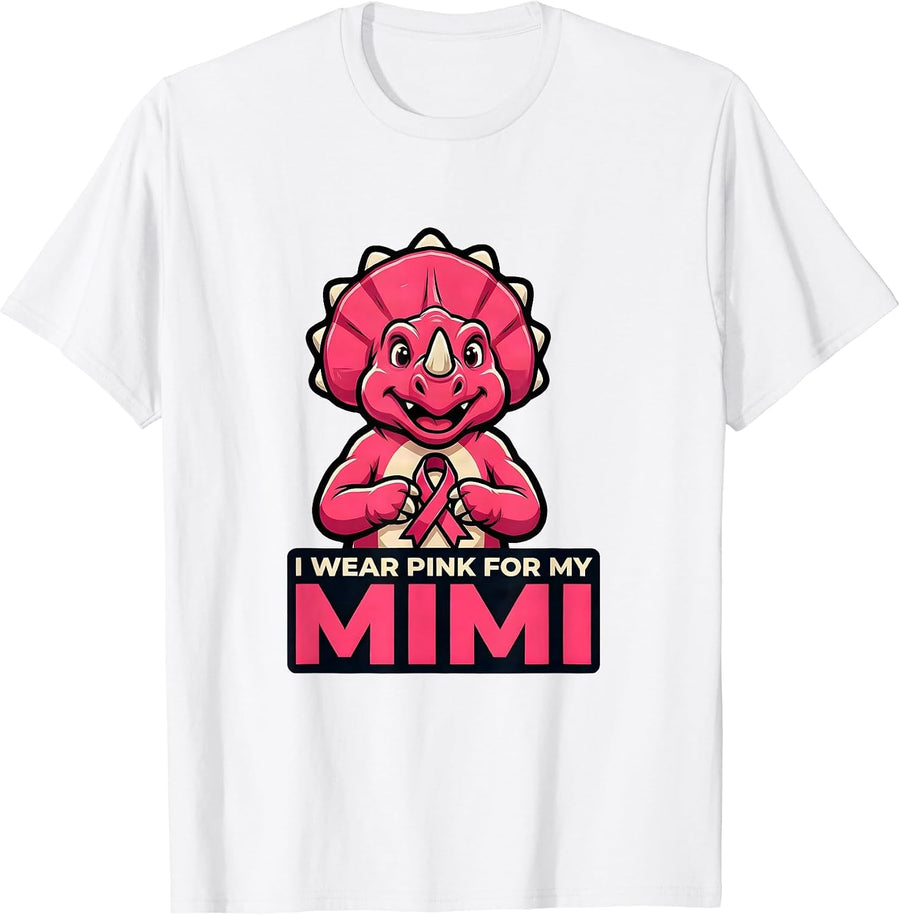 Men's I Wear Pink For My Mimi Pink Dinosaur Family Tribute Breast T-Shirt - White