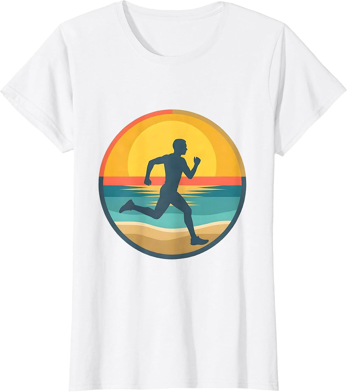 Women's Beach Runner Sunlit Stride Athleisure Design T-Shirt - White