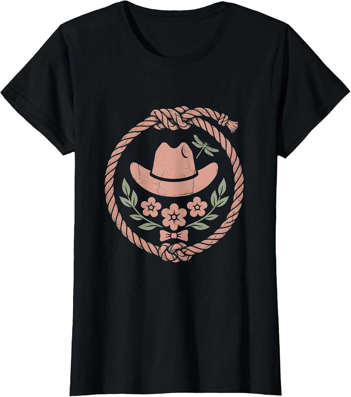Cowgirl Lasso Twirl Western Rodeo Graphic T-Shirt - Black
