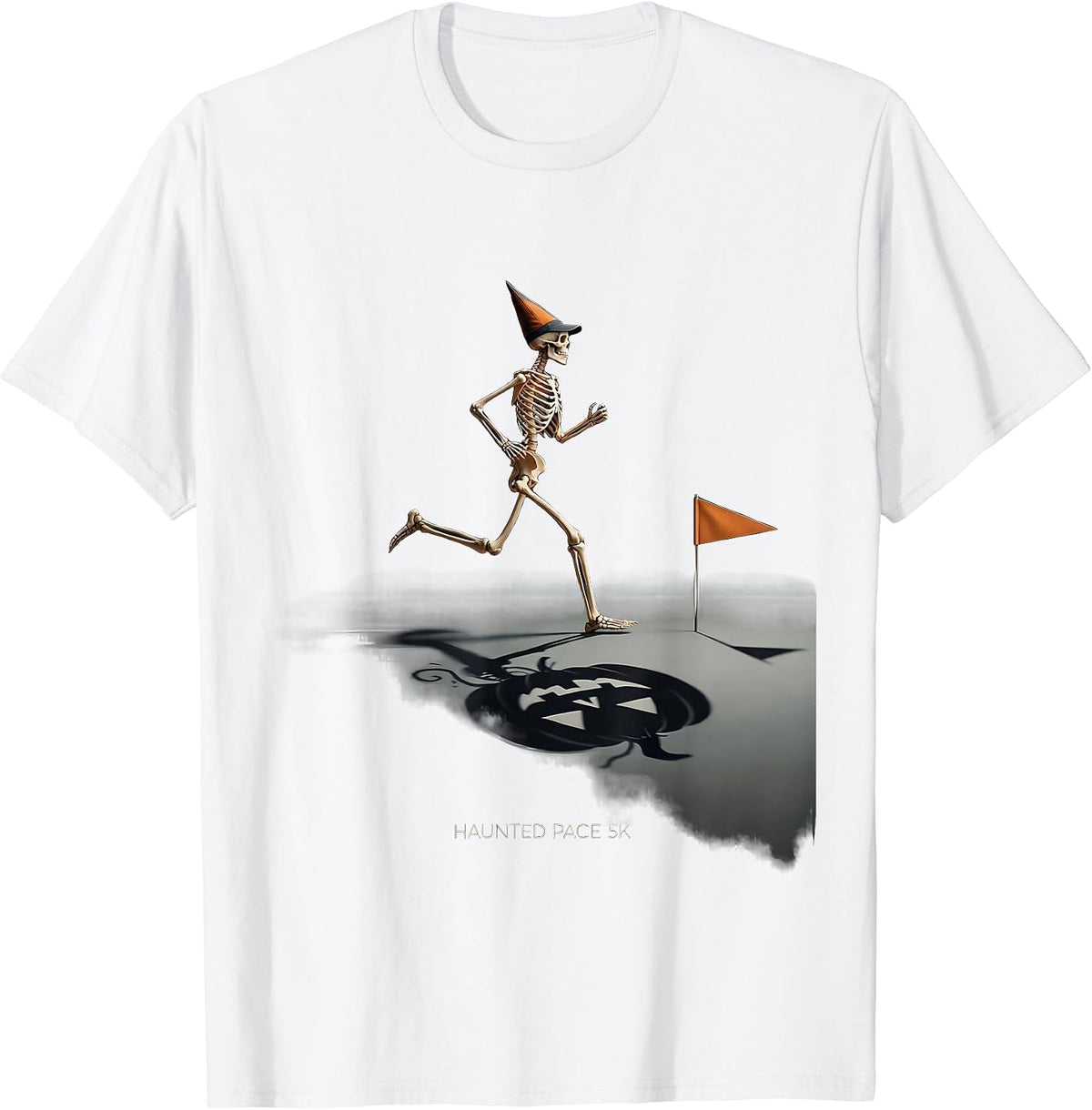 Haunted Pace 5K Minimalist Skeleton Runner Halloween Fun Run T-Shirt - White