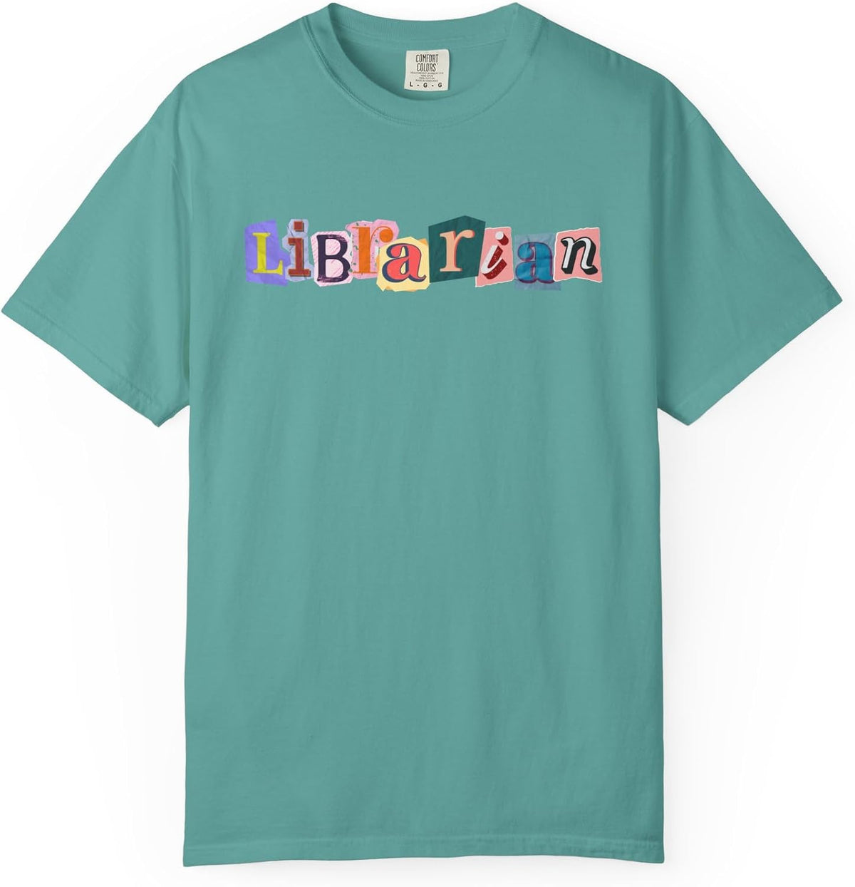 School Librarian T-Shirt, Scrapbook Style Tee - Seafoam