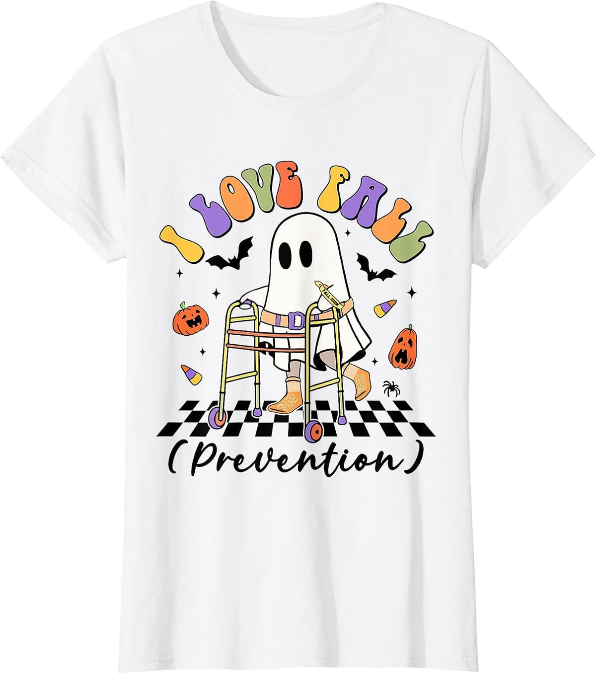 Cute I Love Fall Prevention Physical Therapy Ghost Halloween T-Shirt - White