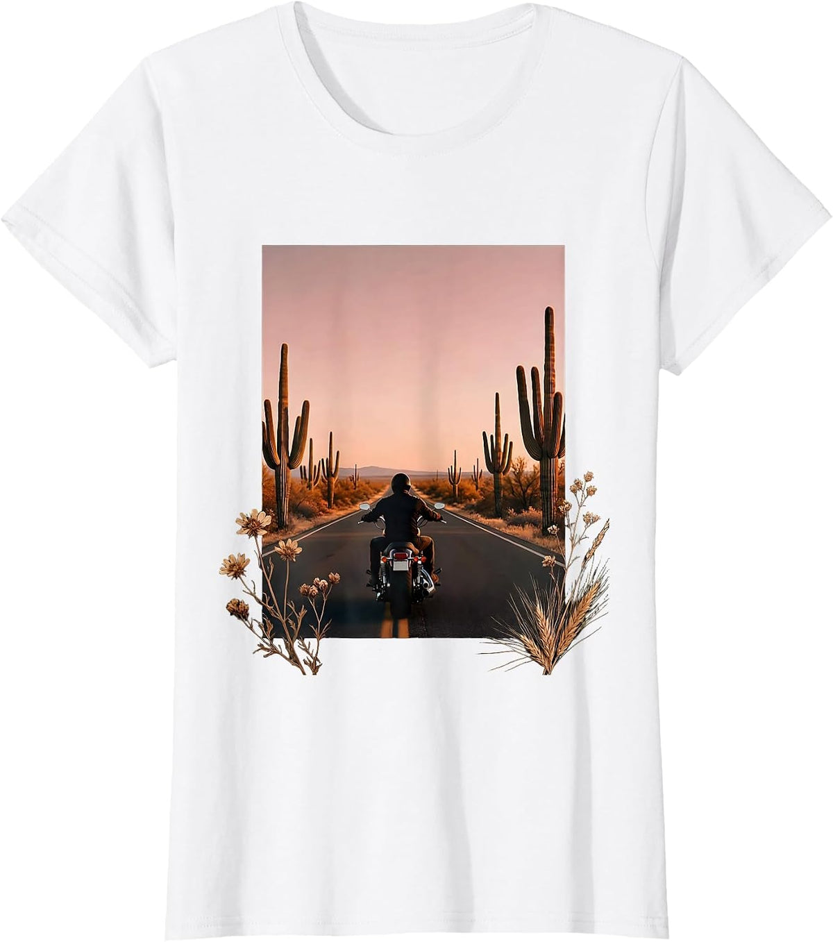 Lone Rider Desert Highway Freedom Motorcycle T-Shirt - White