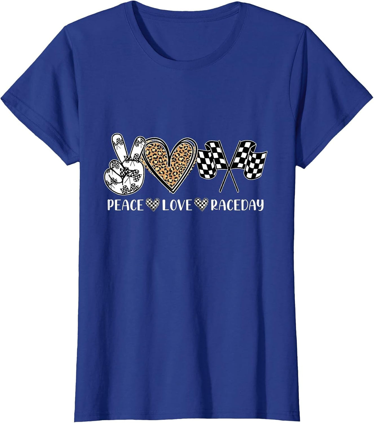 Peace Love Raceday Racing Drag Racing Checkered Flag Race T-Shirt - Royal Blue