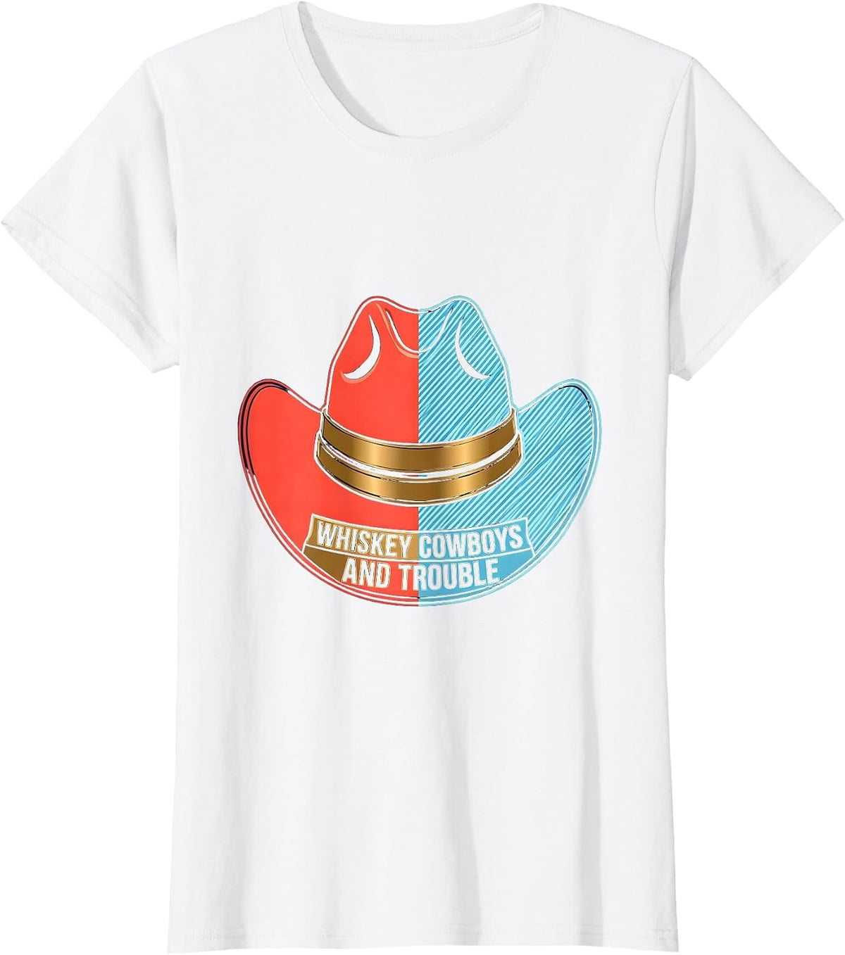 Women's Whiskey Cowboys and Trouble Western Design T-Shirt - White