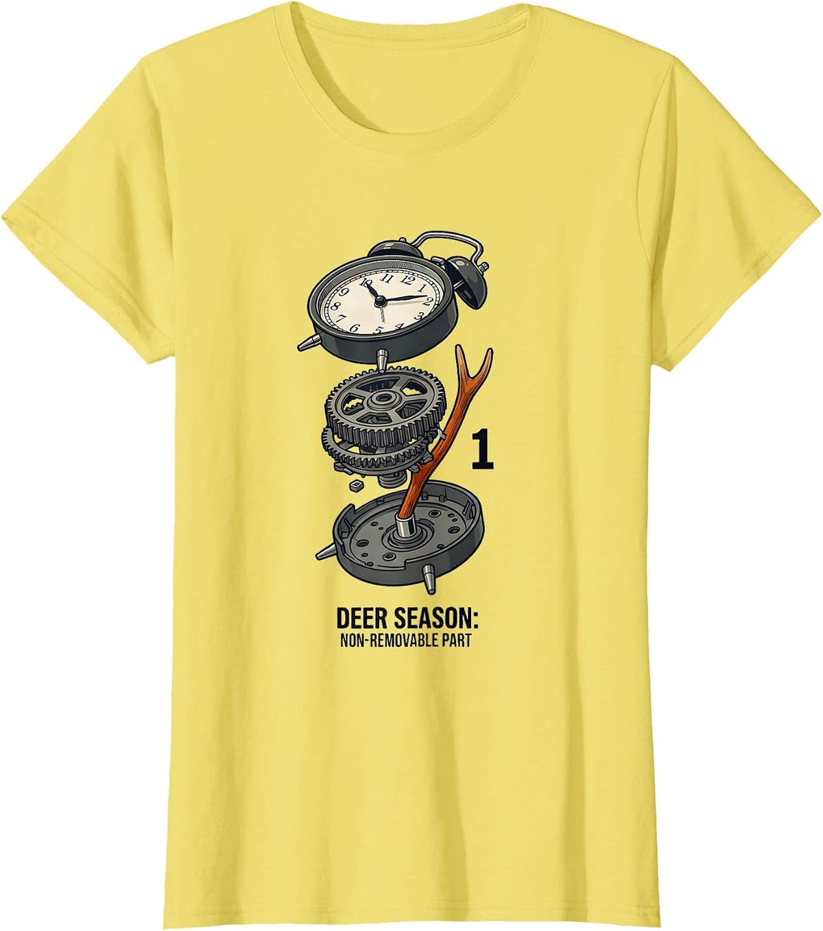 Deer Season Non-Removable Part Funny Deer Hunting Camo Dad T-Shirt - Lemon Yellow