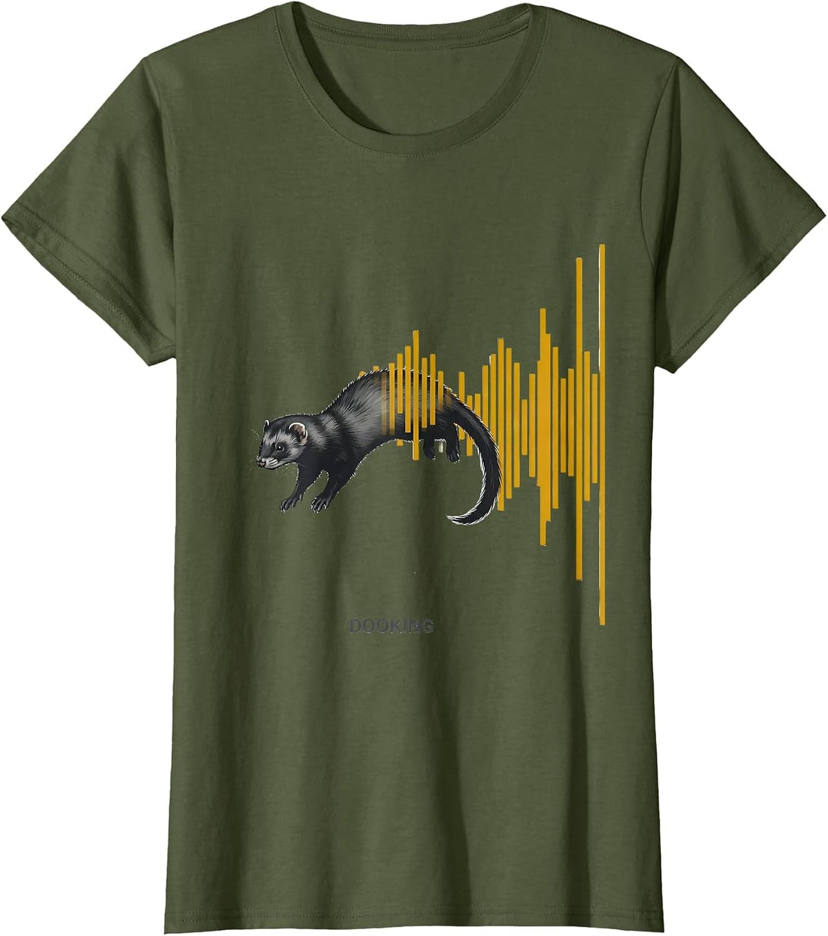 Women's Dooking Editorial Conceptual Funny Ferret Lover Christmas T-Shirt - Olive Green