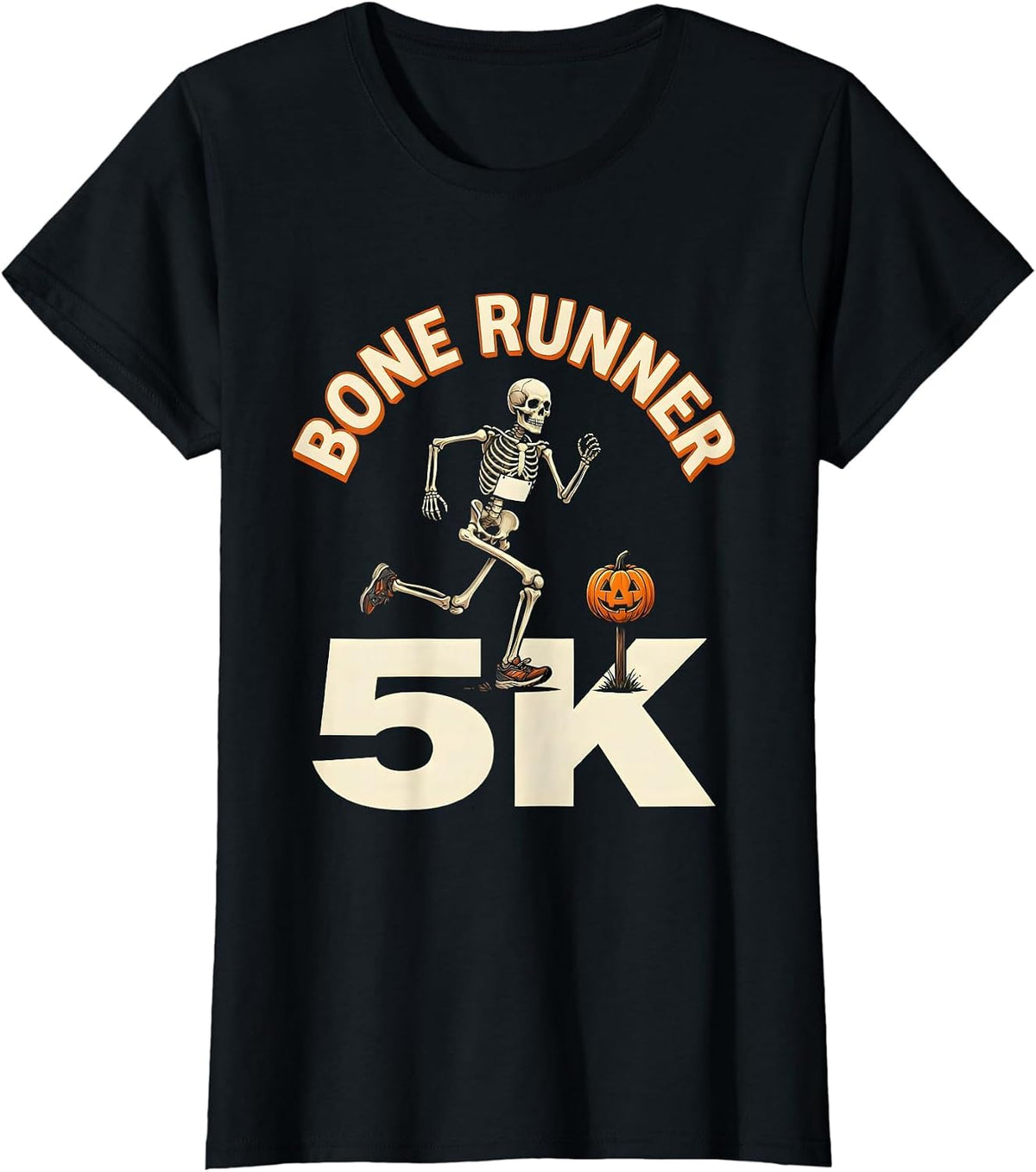 Women's Bone Runner 5K Funny Running Skeleton Halloween Fun Run T-Shirt - Black