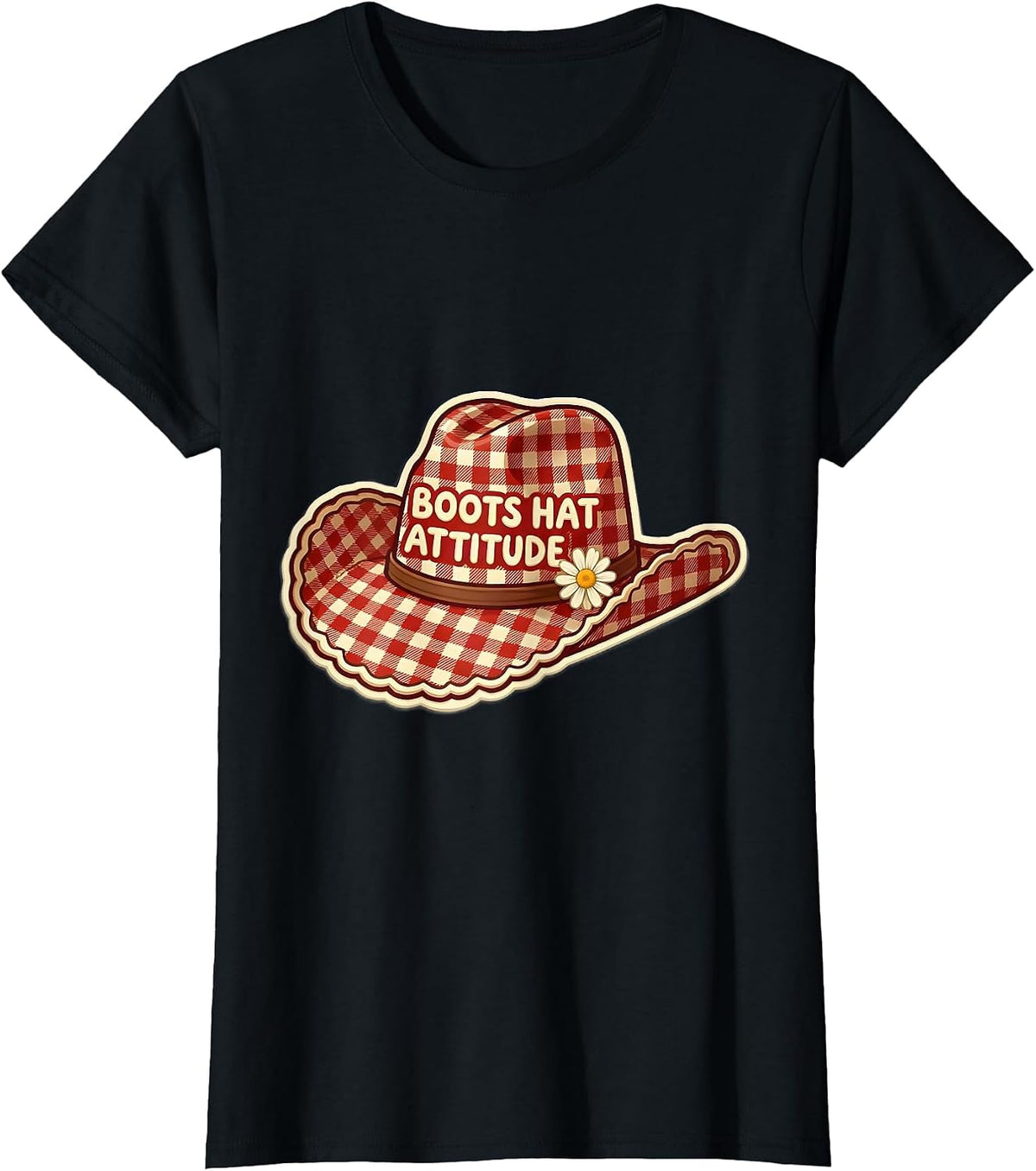 Boots Hat Attitude Cowgirl Graphic Design T-Shirt - Black
