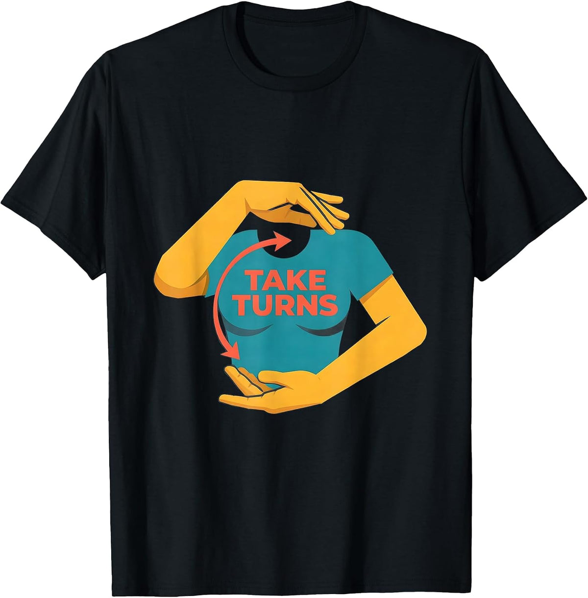 Men's Take Turns Flat Vector ASL Sign Language Teacher Classroom T-Shirt - Black