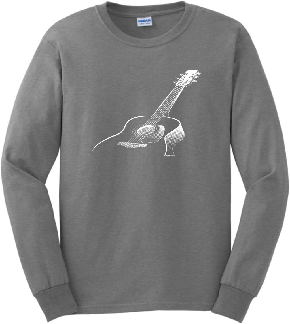 Music Lovers Gifts 3D Acoustic Guitar Music Themed Long Sleeve T-Shirt - Sport Grey