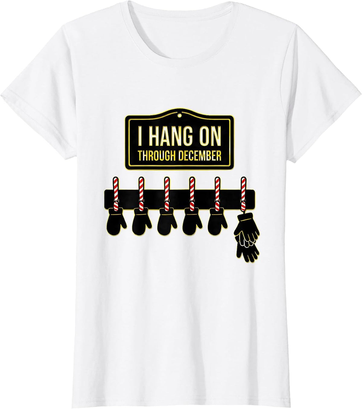 I Hang On Through December Funny Teacher Christmas Classroom T-Shirt - White