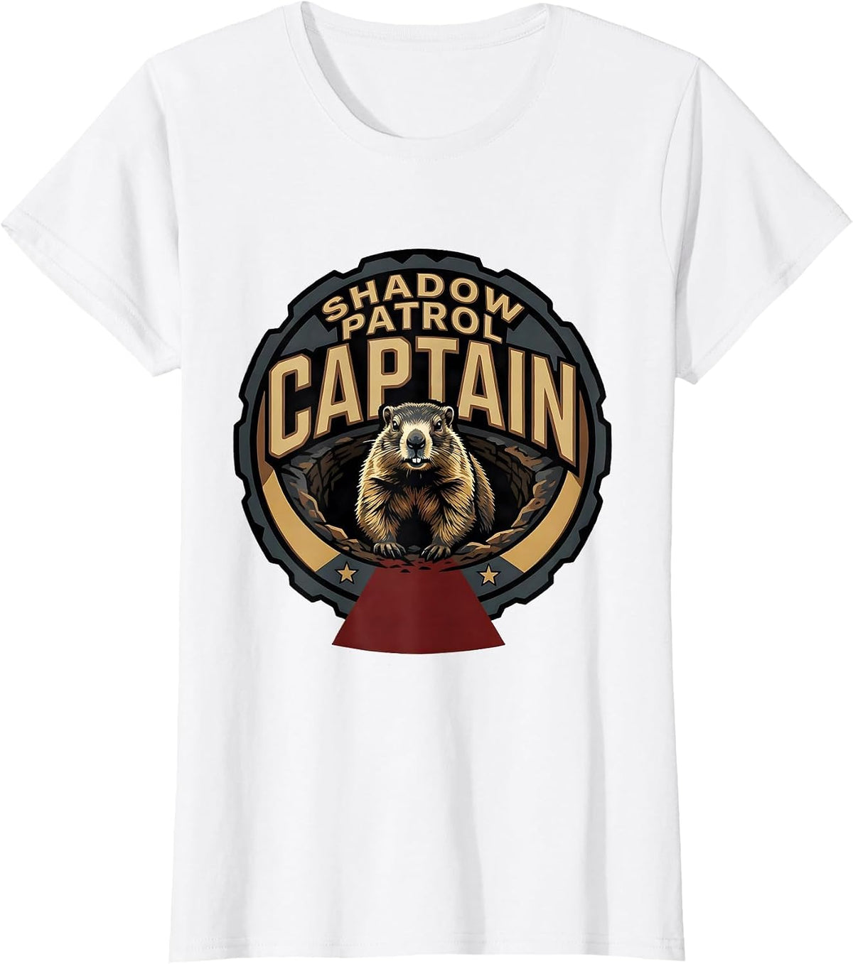 Shadow Patrol Captain Funny Groundhog Day Vintage Badge T-Shirt - White